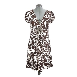 Heart Soul Brown & Cream Print Dress, Size M